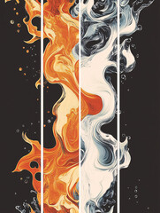 Wall Mural - abstract vertical illustration of intertwined fire and water elements with flowing motion and high c