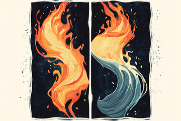 Wall Mural - abstract vertical illustration of intertwined fire and water elements with flowing motion and high c