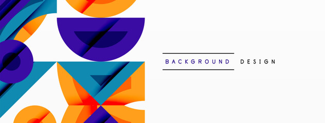 Wall Mural - Abstract geometric background with shapes, featuring circular and rounded elements. Bold contrast, smooth gradients, dynamic composition, futuristic style