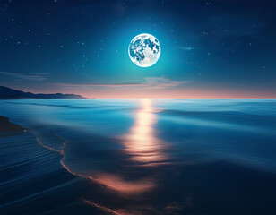bright moon casting a long reflection on the ocean