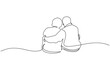© Stock4line - Continuous single line drawing of elderly couple walking hand in hand, Senior couple with walking cane leaving. Back view. Continuous line drawing.