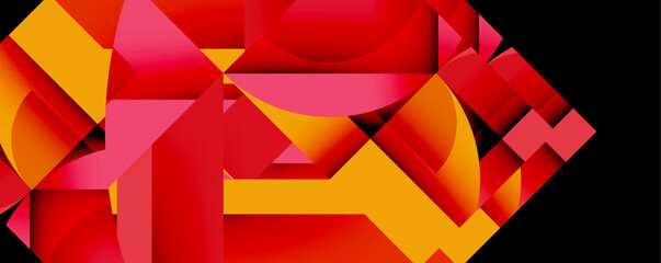 Wall Mural - Abstract geometric composition with interlocking circular and angular shapes, featuring smooth gradients and sharp contrasts on a white background