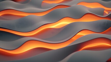 Wall Mural - the image contains an abstract rendering of undulating, gray surfaces with glowing orange lines. the