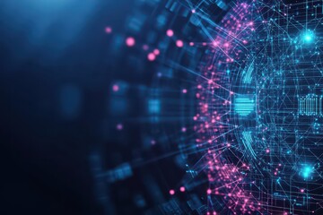 Fototapete - Vibrant blue and pink sphere surrounded by a network of connected lines representing modern technology and connectivity