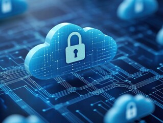 Fototapete - Abstract cloud with lock symbolizing security and protection in the digital age for cloud computing services