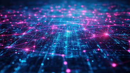 Fototapete - Abstract digital background showcasing a network of pink and blue lights for a futuristic design concept