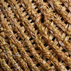 Texture of Woven Material: A macro shot of a rustic woven texture, showcasing intricate patterns and natural tones. This tactile image evokes the feeling of handcrafted artistry.