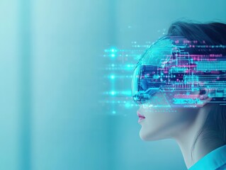 Aufkleber - Woman wearing advanced virtual reality headset indicating the rising influence of ai in immersive technology experiences