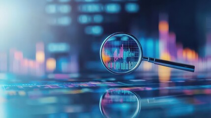 Aufkleber - Magnifying glass with a graph on it representing in-depth business data analysis and financial insights