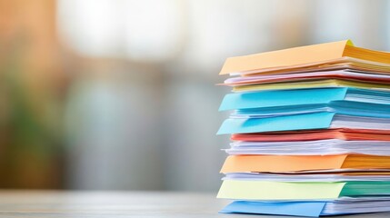 Poster - Neatly stacked papers representing organization and documentation in a professional office workspace environment
