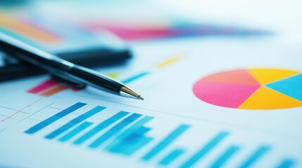 Poster - Close-up of a pen placed on a financial chart representing analysis and strategic planning in business environment
