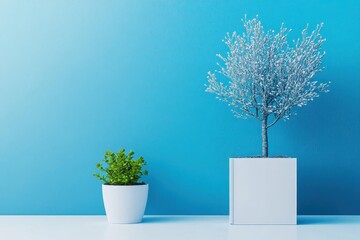 Aufkleber - A green plant in a simple white pot positioned on a table against a neutral background for minimalist decor aesthetic
