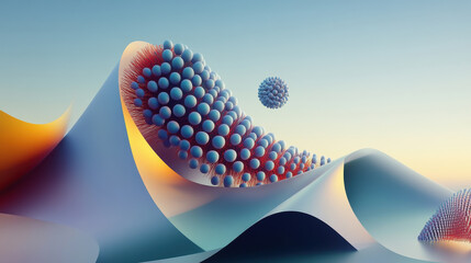 Wall Mural - Abstract Spheres on Wavy Surface