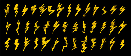 Wall Mural - set of lightning by wax pencil drawing. collection of handdrawing chalk , light flash signs, doodle 