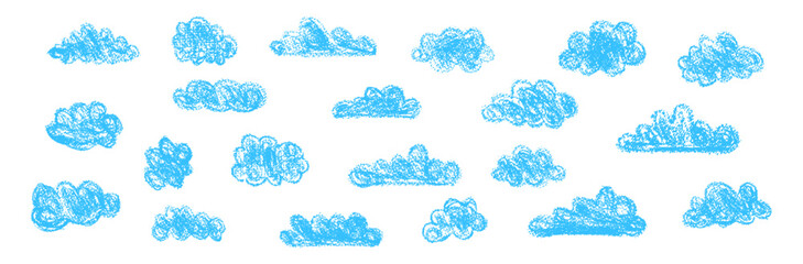 Wall Mural - set of abstract pencil clouds. hand drawn cartoon cloudy sky. vector illustration of collection of b