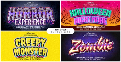 Fototapete - Text style effect bundle set. Halloween Horror Monster Zombie theme set. Vector editable file format.