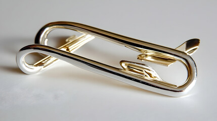 Wall Mural - Silver and gold safety pin on white background; jewelry detail; macro shot; product photography