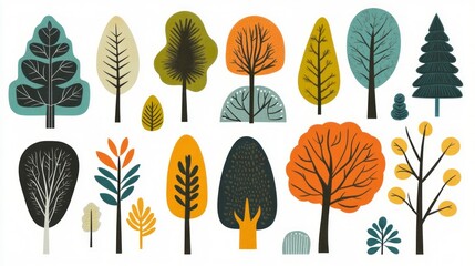 Colorful autumn trees illustration, nature design, fall foliage, graphic design, website decoration