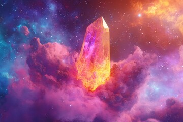 Wall Mural - a crystalline structure floats amidst vibrant celestial nebulae and clouds