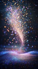 Wall Mural - falling shimmering particles of light illuminate a dark textured surface