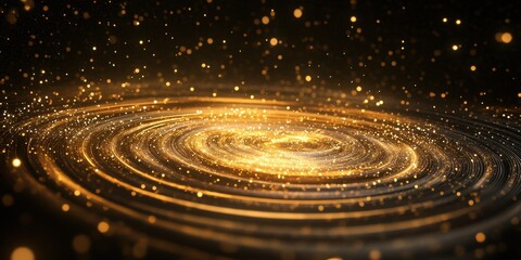 Wall Mural - glowing spiral galaxy with shimmering bright golden stars scattered around