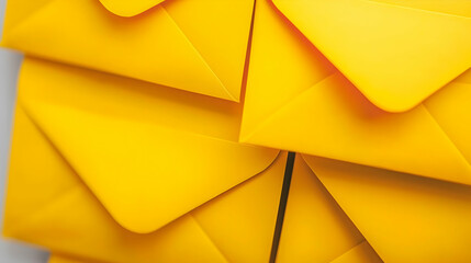 Wall Mural - Stack of yellow envelopes, close-up, communication concept, background blur, for marketing