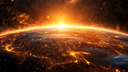 Wall Mural - View of planet Earth from space with a glowing sunrise illuminating the atmosphere.