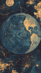 Wall Mural - A vintage style artistic rendering of planet earth and constellations