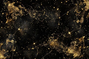Wall Mural - Golden Constellations And Stars Shining On A Dark Celestial Backdrop