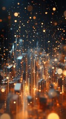 Wall Mural - abstract cityscape illuminated with golden glowing particles