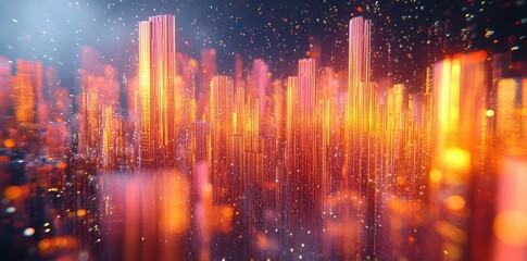 Wall Mural - futuristic metropolis constructed with illuminated buildings and sparkling particles