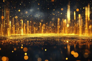 Wall Mural - abstract golden city with bright lights and dark atmosphere is shown