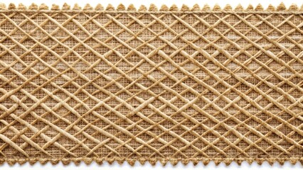 Wall Mural - Earthy tone jute fabric texture isolated on white background with subtle geometric patterns and natural fibers woven together in a intricate design, abstract, woven