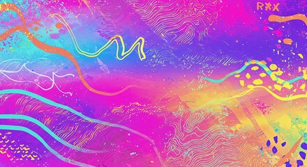 Poster - A colorful abstract painting with a lot of lines and splatters