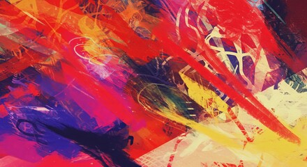 Poster - A colorful abstract painting with a lot of red and yellow