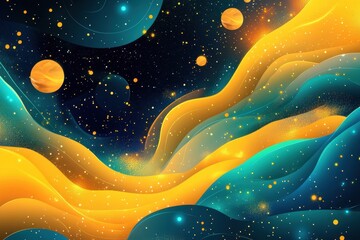 Wall Mural - Abstract depiction of swirling cosmic waves and celestial bodies