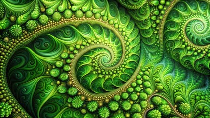 Canvas Print - vibrant green geometric shapes with swirling organic patterns and natural textures blending together