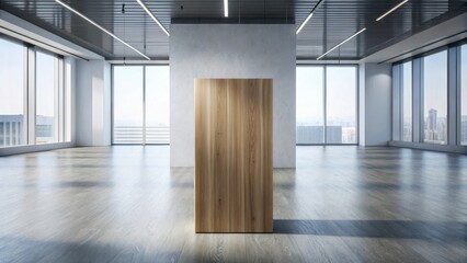 Canvas Print - sleek modern wooden pedestal stands alone on a clean floor with minimal background decor , office, a