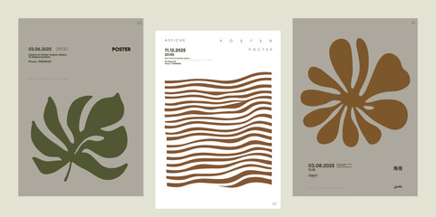 Canvas Print - set of modern posters with abstract leaf forms and clean typography. perfect for minimalist art cove