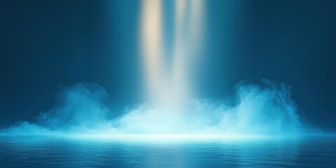Leinwandbilder - Blue Abstract Background with Light Beams and Blurred Shadows for Product Display in a Serene Minimal Atmosphere