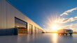 © Quality One   - modern warehouse exterior with delivery truck parked outside, illuminated by warm glow of setting sun. scene captures sense of efficiency and tranquility in commercial setting