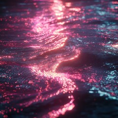 Wall Mural - the shimmering water surface reflects vibrant pink and blue light