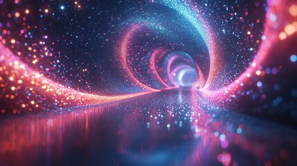 Wall Mural - abstract tunnel of light sparkles moving through space toward destination