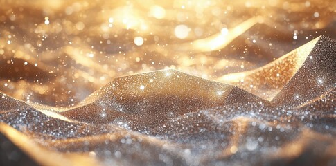 Wall Mural - shimmering abstract landscape with radiant golden light and particles