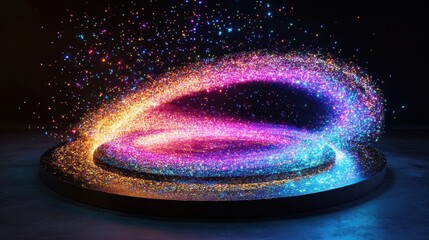 Wall Mural - a colorful swirling glitter effect around a circular stage platform