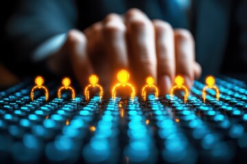Wall Mural - businessman selecting digital avatars from a group representation in futuristic concept of human res