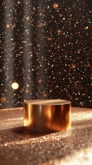 Canvas Print - A golden pedestal under sparkling lights and shimmering particles
