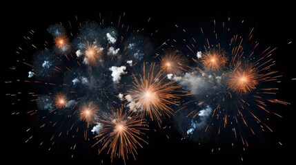orange fireworks exploding in dazzling patterns over a dark blue background creating a striking cont