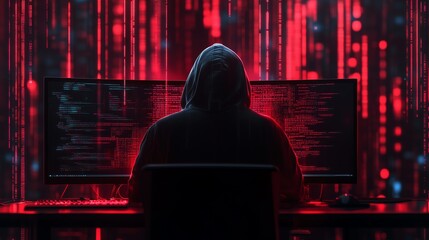 Fraud or Scam Background with Abstract Hacker and Programmer Code Hologram