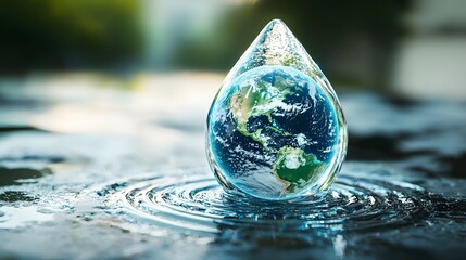 Wall Mural - Conceptual image of the Earth encased within a pristine water droplet symbolizing the fragility and importance of global water resources